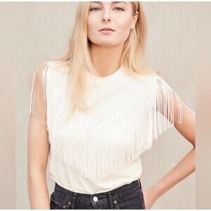 MSGM Milano Fringe Cream Boho Coastal Cowgirl Sleeveless Top, Size S, NWOT